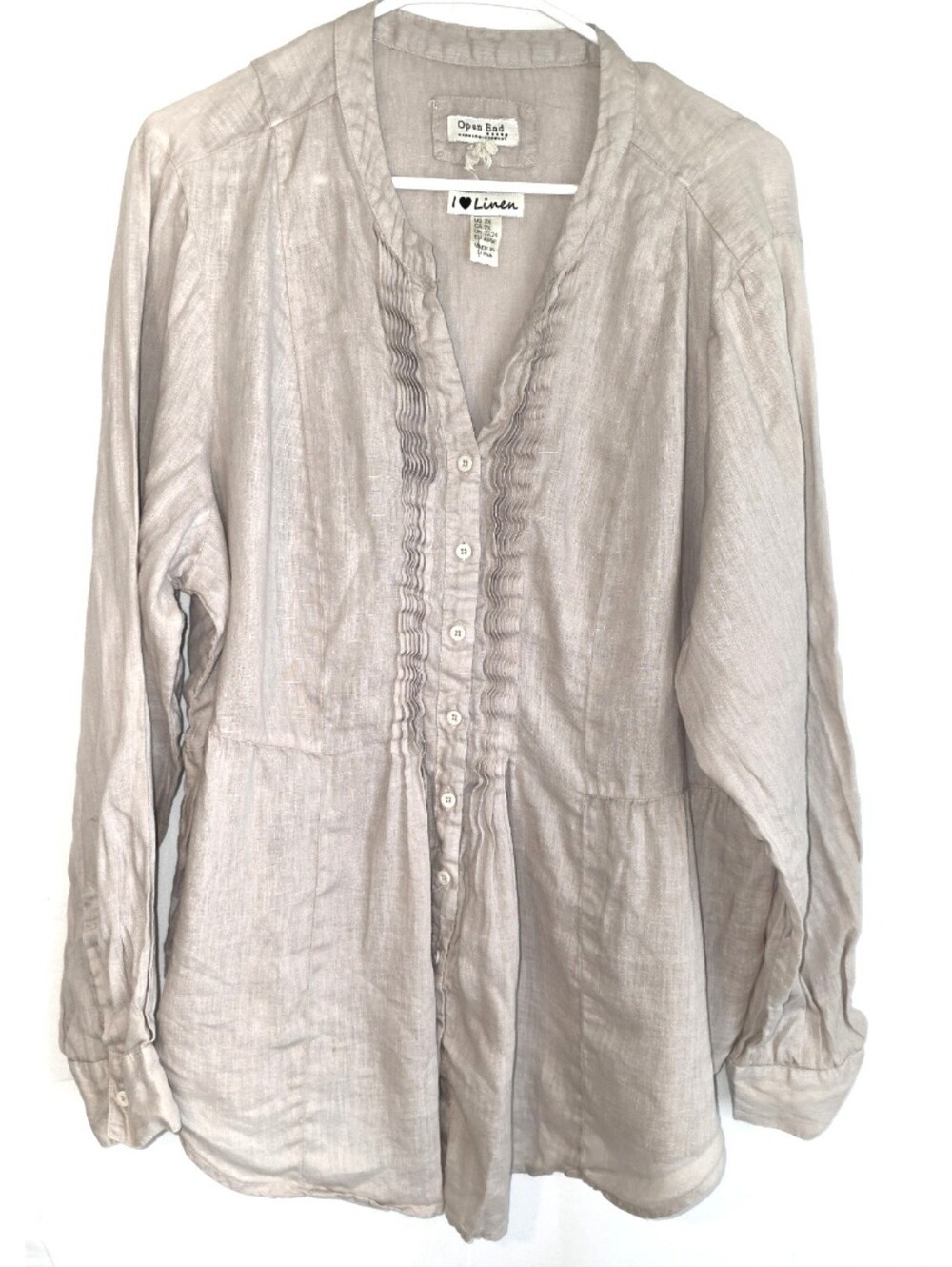 OPEN END I Love Linen Pintuck Peplum Blouse 2X